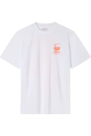 Edwin Top, Herre, Hvid, S, Bomuld, Hvid T-shirt med trykt logo og korte ærmer