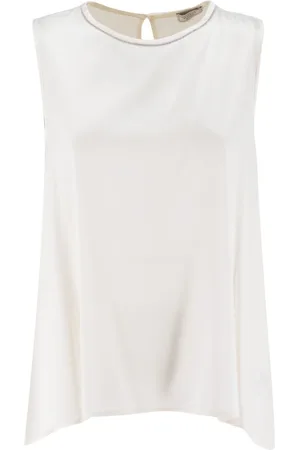 PESERICO SIGN Top, Dame, Hvid, 2XL, Silketop med Lysende Halskæde