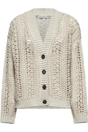 Brunello Cucinelli Strik, Dame, , M, Bomuld, Netstrik V-hals Sweater