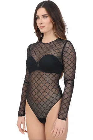 Elisabetta Franchi Top, Dame, Sort, S, Sort Jacquard Mesh Langærmet Top