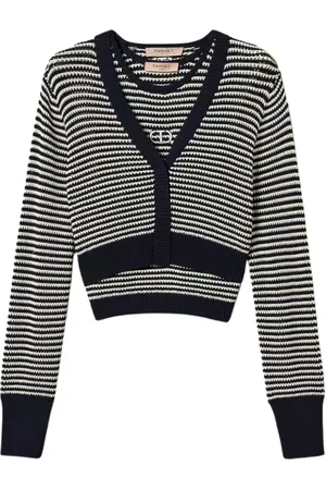 Twin-Set Strik, Dame, Blå, M, Stribet Cardigan og Top Sæt