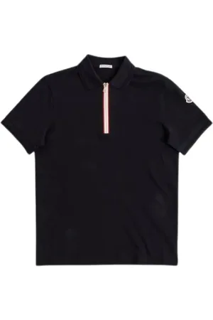Moncler Top, Herre, Sort, XL, Bomuld, Navy Half-Zip Polo Shirt med Tricolor Detaljer