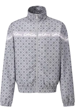 Carlo Colucci Jakke, Herre, Grå, XL, Sporty jakke med Allover Logo Mønster