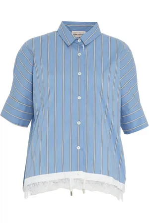 SEMICOUTURE Bluser & Skjorter, Dame, Blå, M, Stribet Blonder Bluse Blå