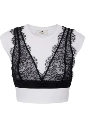 Elisabetta Franchi Bluser & Skjorter, Dame, Hvid, M, Bomuld, Hvid Blonde Bralette T-shirt Slim Fit