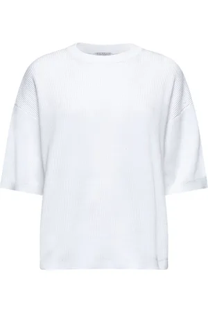 Brunello Cucinelli Top, Dame, Hvid, S, Bomuld, Hvid sweater med Monili-broderi