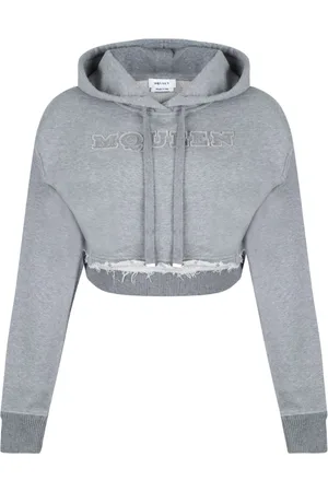 Alexander McQueen Sweathshirts & Hoodies, Dame, Grå, S, Uld, Lys grå logo broderet hættetrøje