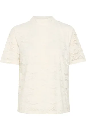 Cream Top, Dame, Hvid, S, Polyester, Elegant Blondebluse i Snehvid
