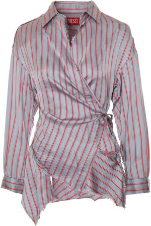 Diesel Bluser & Skjorter, Dame, Grå, 2XS, Uld, Asymmetrisk Wrap Bluse med Striber