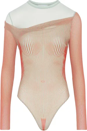 Jean Paul Gaultier Top, Dame, Rød, S, Rød Gennemsigtig Langærmet Bodysuit