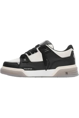 Represent Sko, Herre, Sort, 45 EU, Læder, Læder Sneakers med Logo Detaljer