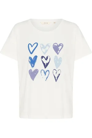 Cream Top, Dame, Hvid, S, Blå Malet Hjerter T-shirt Top