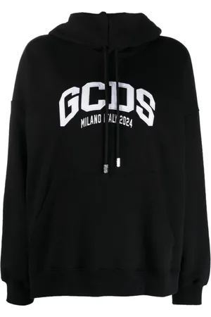 GCDS Sweathshirts & Hoodies, Herre, Sort, L, Uld, Sort Loose Hoodie til Mænd