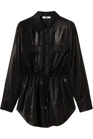 Twin-Set Bluser & Skjorter, Dame, Sort, M, Uld, Sort knaplukket frakke med snøreliv