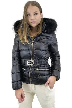YES ZEE BY ESSENZA Jakke, Dame, Sort, S, Uld, Sort Pufferjakke med Aftagelig Pels
