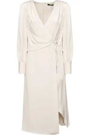 Guess Kjole, Dame, Hvid, L, Polyester, Hvid V-hals Langærmet Kjole