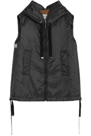 Max Mara Jakke, Dame, Sort, L, Uld, Vandafvisende Canvas Gilet med Hætte