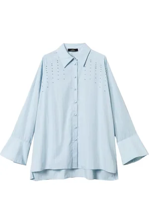Twin-Set Bluser & Skjorter, Dame, Blå, 2XS, Uld, Blå Pinstripe Skjorte med Knapper