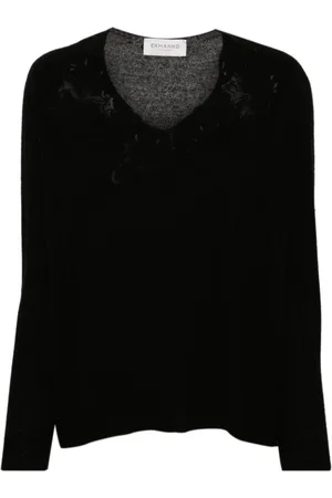 ERMANNO SCERVINO Strik, Dame, Sort, S, Sort V-hals sweater