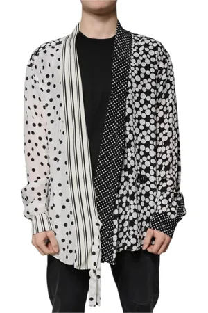 Dolce & Gabbana Skjorte, Herre, Flerfarvet, 2XL, Silke prikker langærmet skjorte