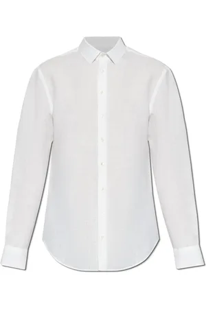 Giorgio Armani Skjorte, Herre, Hvid, 2XL, Linned, Linnedskjorte