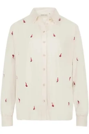 Fabienne Chapot Bluser & Skjorter, Dame, Hvid, S, Broderet viskosebluse med peberfrugter