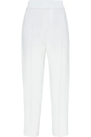 Brunello Cucinelli Bukser, Dame, Hvid, 2XL, Uld, Hvide Bukser med Presset Fold