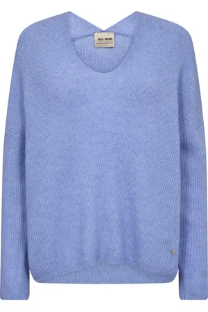 Mos Mosh Strik, Dame, Blå, XL, Uld, Blød V-Neck Strik Trøje Hydrangea