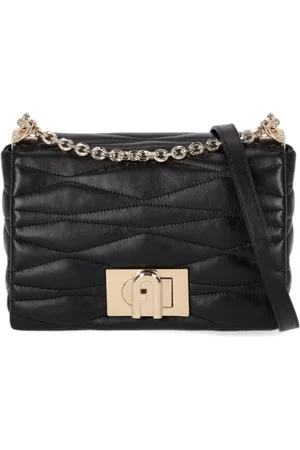 Furla Taske, Dame, Sort, ONE SIZE, Uld, Quiltet Sort Crossbody Taske med Drejelås