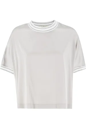 PANICALE Top, Dame, Grå, XS, Silkebluse med kontrastfarvede kanter