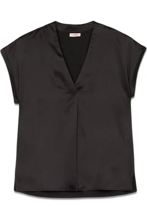 Oltre Bluser & Skjorter, Dame, Sort, M, Bomuld, T-shirt i bimateriale med V-udskæring