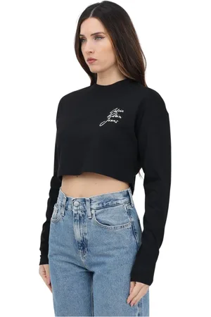 Calvin Klein Top, Dame, Sort, XS, Bomuld, Sort langærmet crop top