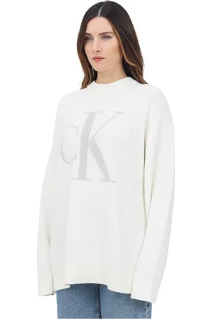 Calvin Klein Strik, Dame, Hvid, M, Bomuld, Hvid sweater med CK-logo