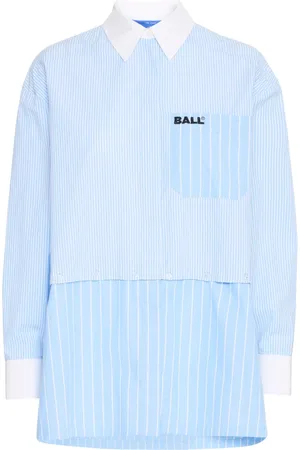 Ball Bluser & Skjorter, Dame, Blå, L, Bomuld, Stribet knap-op skjorte Pulverblå
