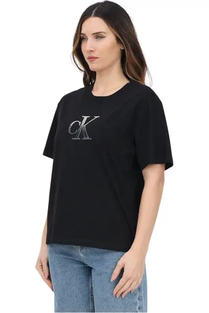 Calvin Klein Top, Dame, Sort, XS, Sort T-shirt med CK-logo