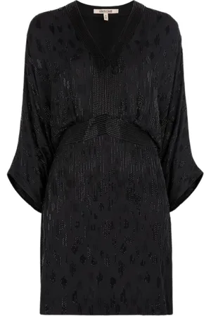 Roberto Cavalli Kjole, Dame, Sort, S, V-hals Perlebesat Mini Kjole