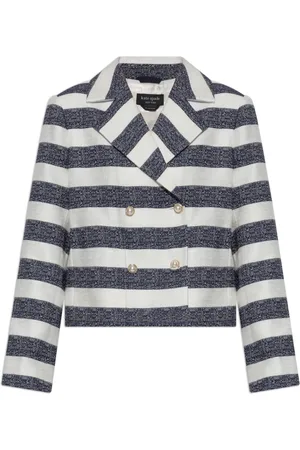 Kate Spade Jakke, Dame, Blå, XL, Dobbeltbrystet blazer med strikmønster