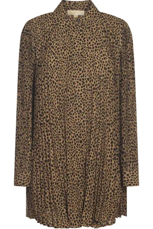 Michael Kors Kjole, Dame, Brun, S, Polyester, Elegant Allover Plisseret Kjole