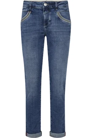 Mos Mosh Jeans, Dame, Blå, W25, Bomuld, Mid Tapered Jeans med Metallic Tråd