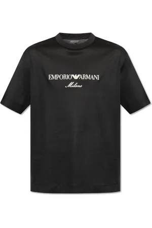 Emporio Armani Top, Herre, Sort, L, Bomuld, T-shirt med broderet logo