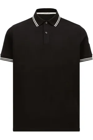 Moncler Top, Herre, Sort, XL, Bomuld, Stribet Trim Piquet Polo