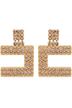 Elisabetta Franchi Tilbehør, Dame, Gul, ONE SIZE, Uld, Rhinestone Logo Vedhæng Øreringe