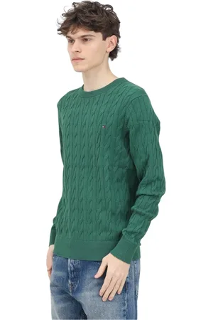 Tommy Hilfiger Strik, Herre, Grøn, S, Bomuld, Grøn Crewneck Sweater Retro Stil