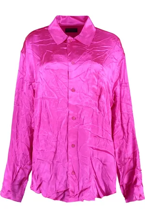 Balenciaga Bluser & Skjorter, Dame, Lyserød, 2XS, Silkeskjorte med krøllet effekt