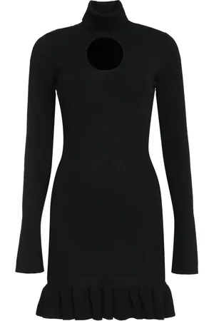 Pinko Kjole, Dame, Sort, M, Uld, Strikket turtleneck kjole med frontudskæring