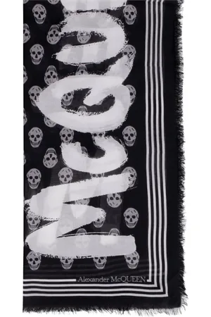 Alexander McQueen Tilbehør, Herre, Sort, ONE SIZE, Graffiti Biker Print Tørklæde