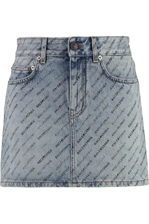 Balenciaga Nederdel, Dame, Blå, M, Denim, Logo Print Denim Mini Nederdel