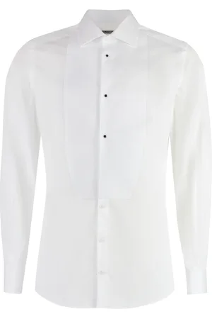 Dolce & Gabbana Skjorte, Herre, Hvid, L, Uld, Guld Knap Poplin Tuxedo Skjorte