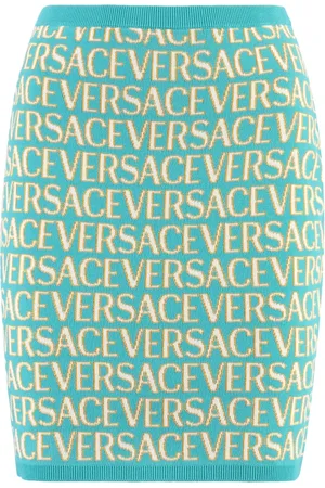 VERSACE Nederdel, Dame, Blå, XS, Bomuld, Logo Jacquard Strikket Mini Nederdel