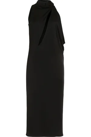 VERSACE Kjole, Dame, Sort, S, Draped Front Viscose Kjole